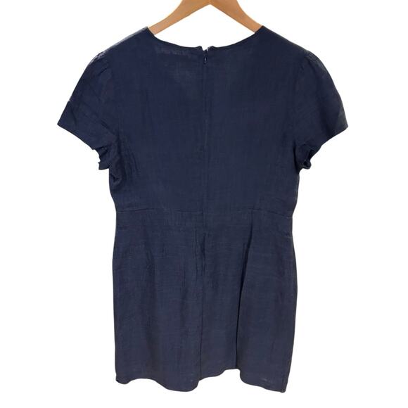 BROOKS BROTHERS 346 Navy Blue Linen Pintuck Ruffle Cottage Short Sleeve Dress 14 - Picture 3 of 8